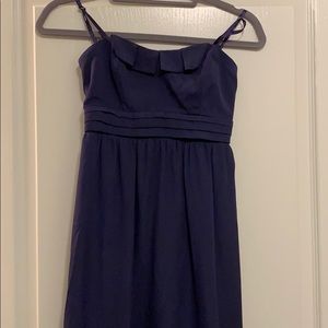 Floor length navy blue strapless party dress